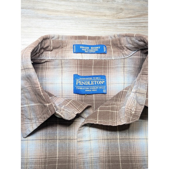 Pendleton Hiker Shirt Mens Large Brown Plaid Button Up Outdoor Cotton Flannel - Picture 2 of 11